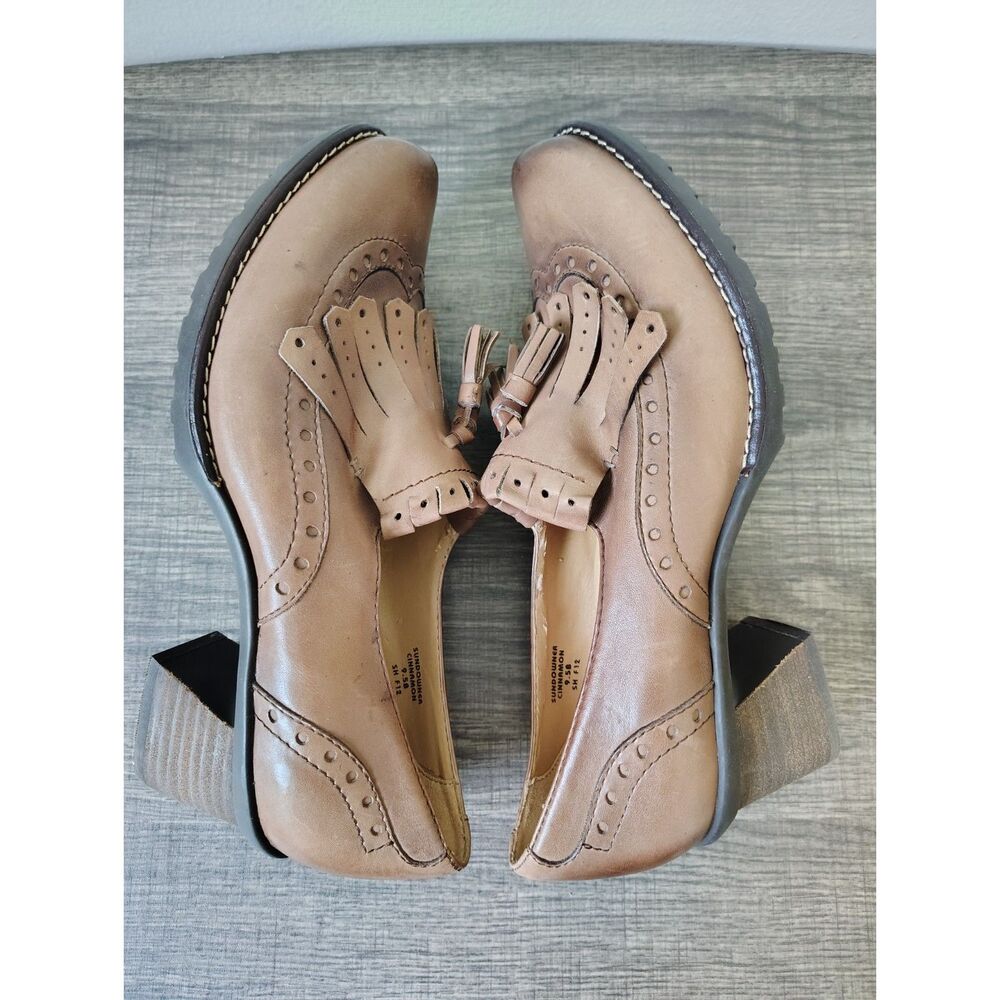 Earth Sundowner Cinnamon Leather Kiltie Tassel Block Heel Dress Shoes 9.5B - Picture 5 of 10